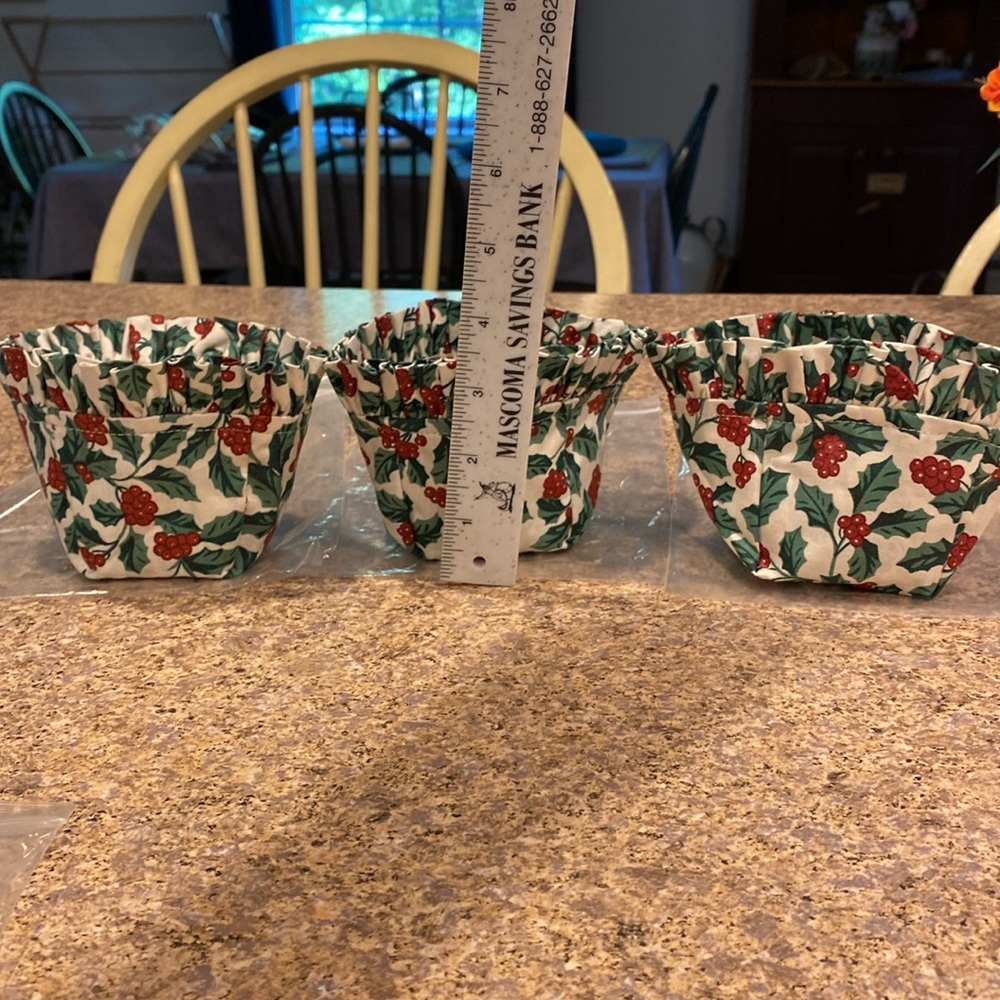 5 Longaberger Traditional Holly Fabric Basket Liners Possibly For Thyme, Bread - Picture 12 of 17
